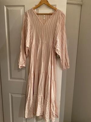 Pink and white stropw dress Size 16 BIGW