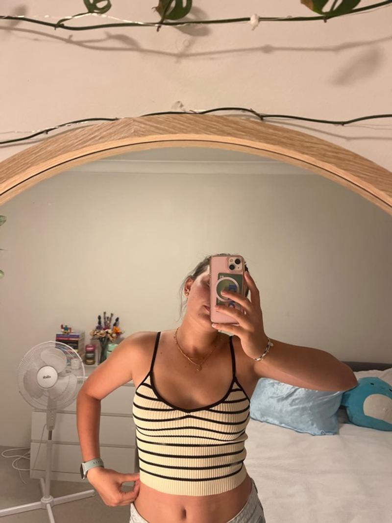 striped beige and black top