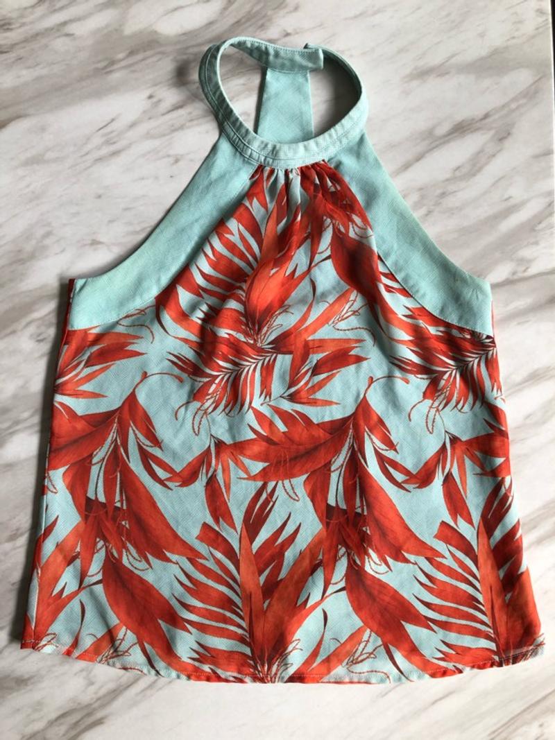 Turquoise scarf printed top