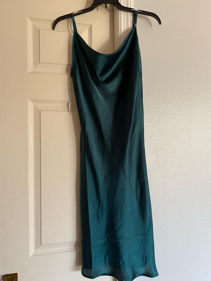 Deep green tea length slip dress
